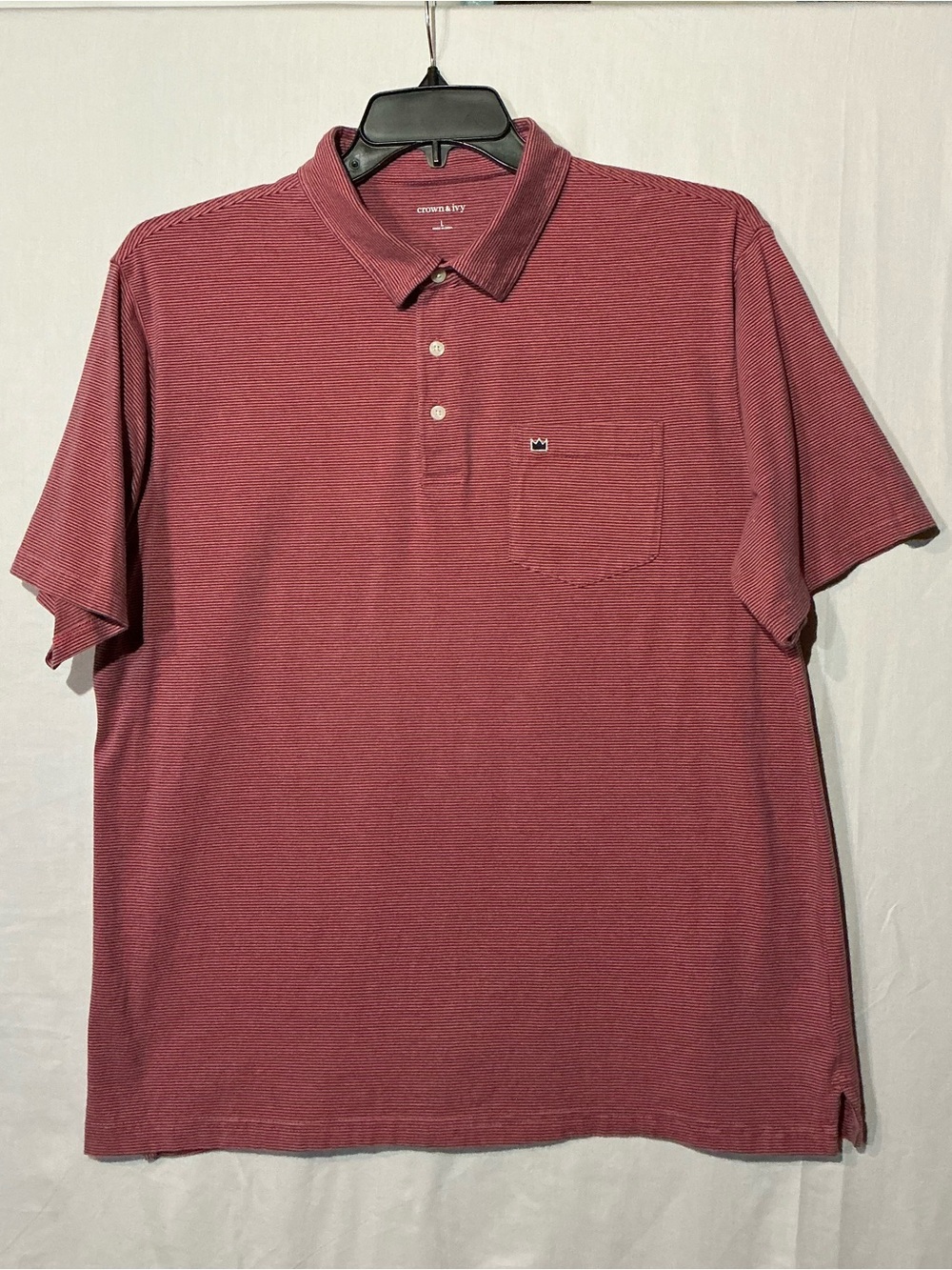 crown & ivy Men's Short-Sleeve Polo in Burgundy Stripe